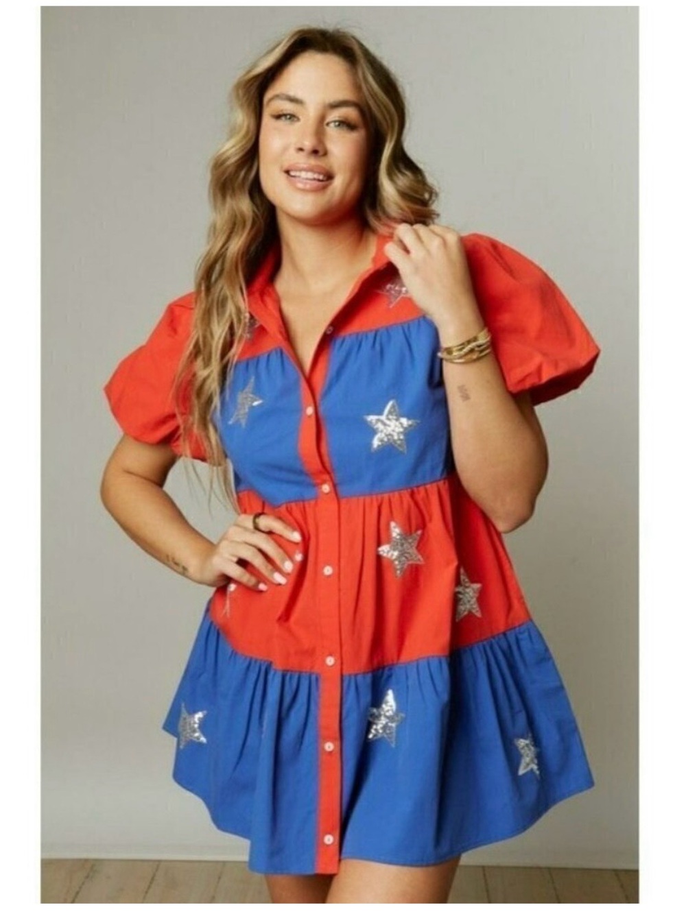 Peach Love California Star Spangled Red and Blue Dress